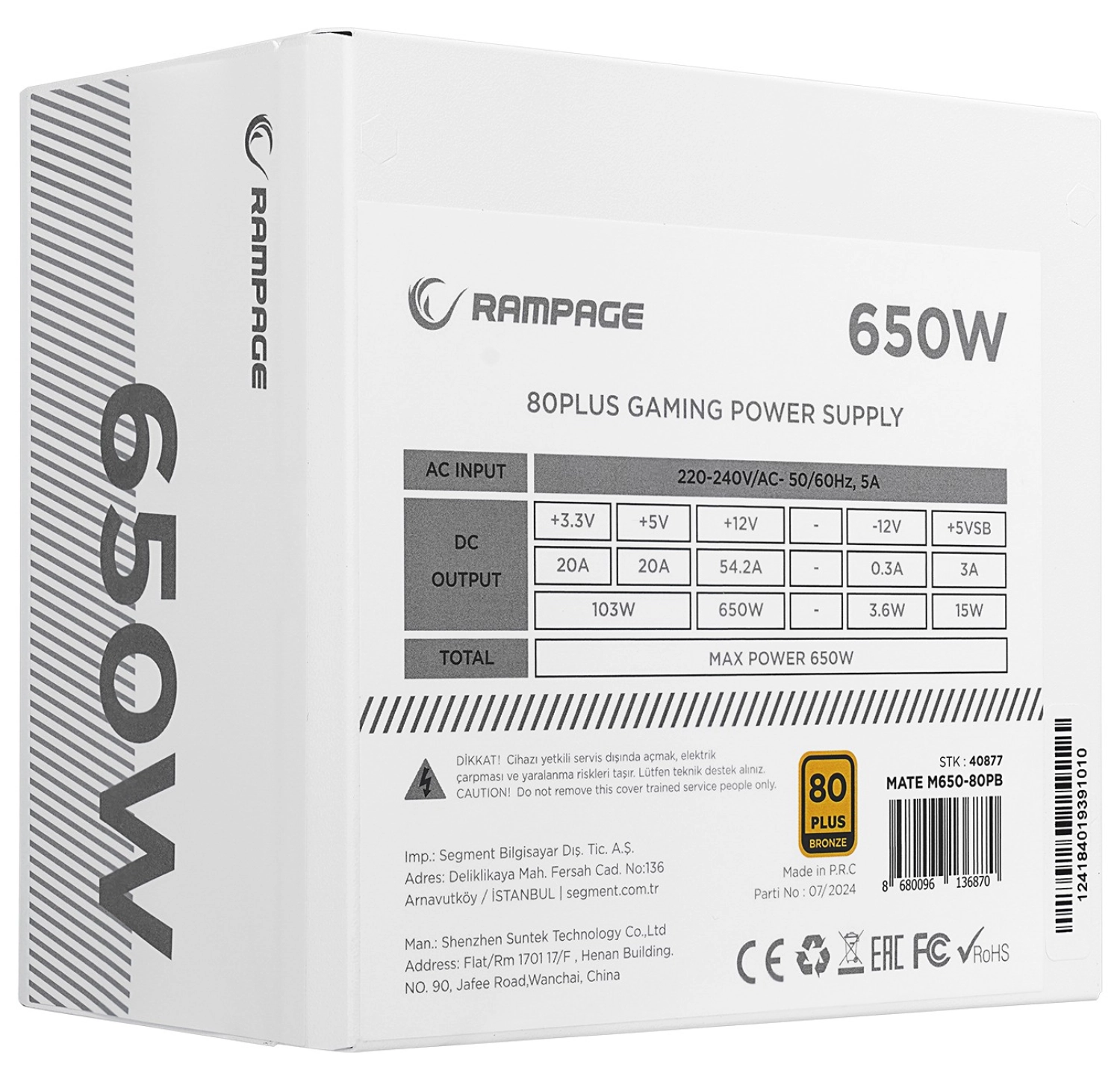 Rampage Mate M650-80Pb 650W 12Cm Fan Full Modular 80 Plus Bronze Aktif Pfc Beyaz Power Supply - Görsel 5