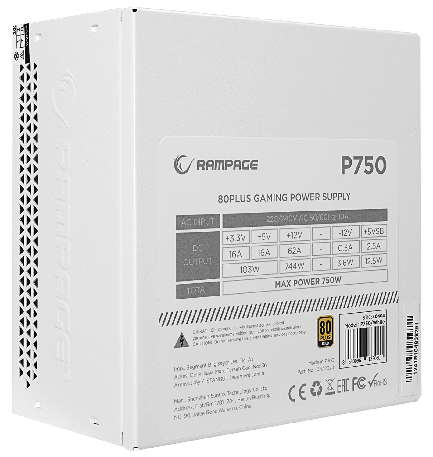 Rampage P750 750W 80+ Gold Apfc 14Cm Long Life Hdb Fan Beyaz Pc Power Supply - Görsel 4