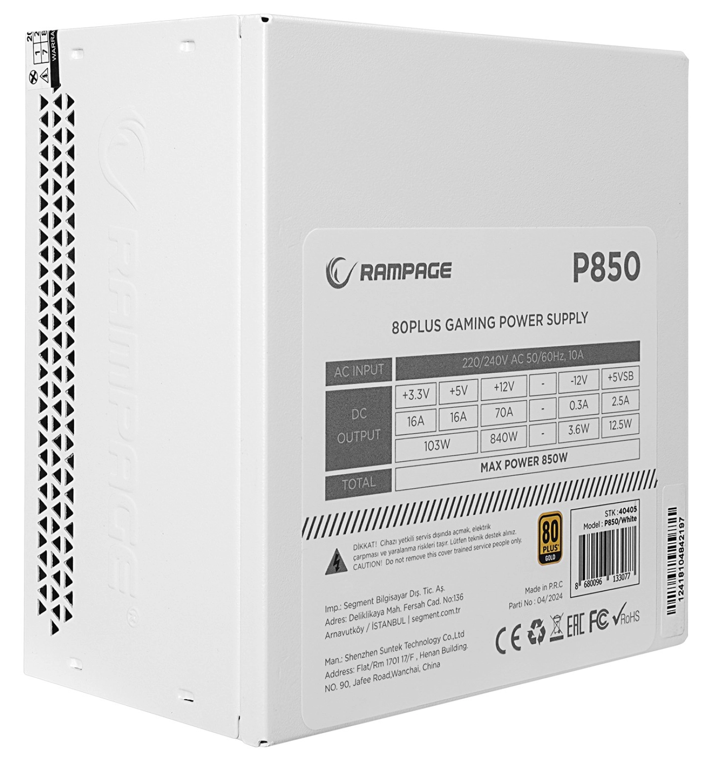 Rampage P850 850W 80+ Gold Apfc 14Cm Long Life Hdb Fan Beyaz Pc Power Supply - Görsel 4