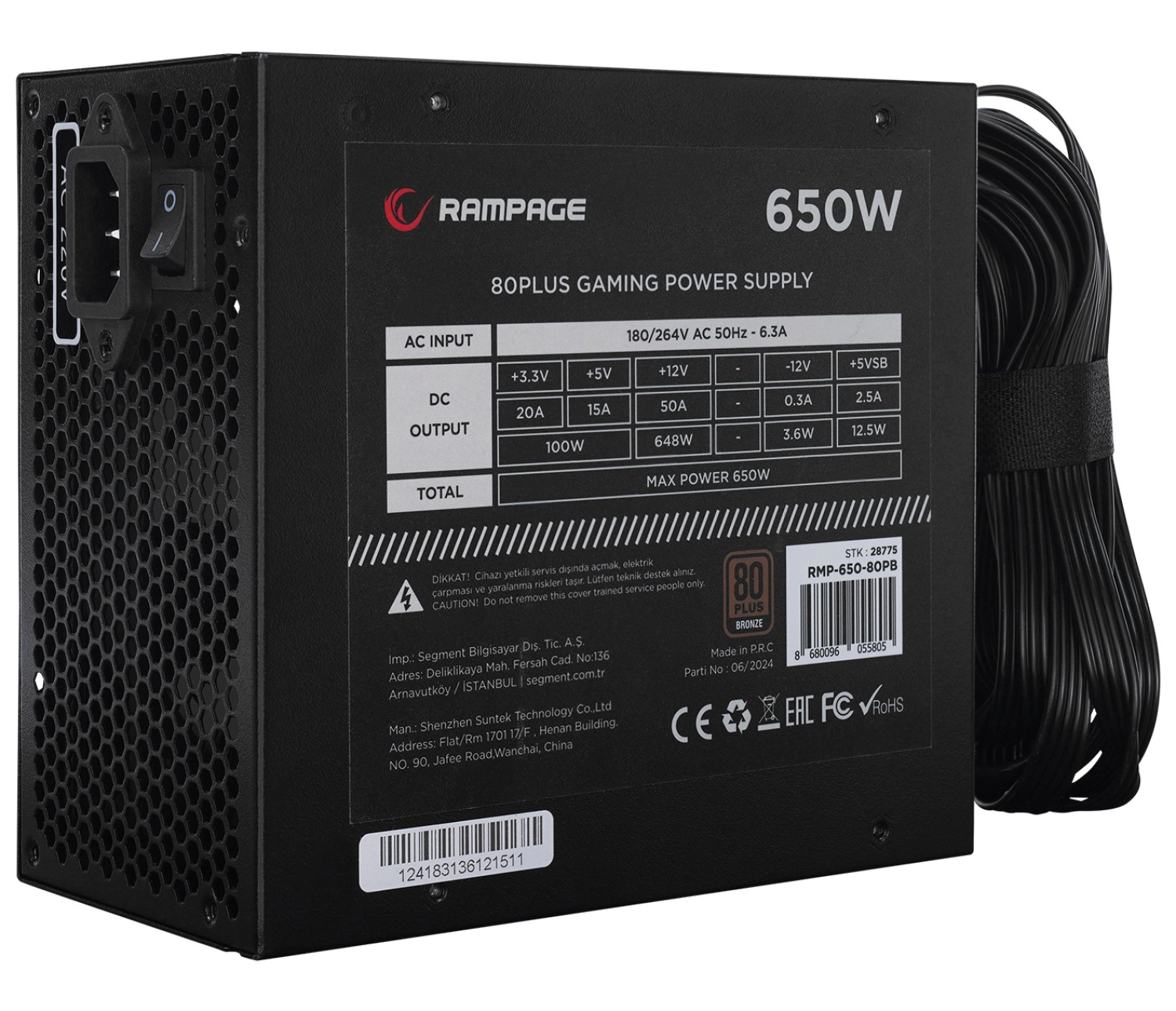 Rampage Rmp-650-80Pb 650W 14Cm Siyah Fan 80 Plus Bronze Aktif Pfc Power Supply - Görsel 2