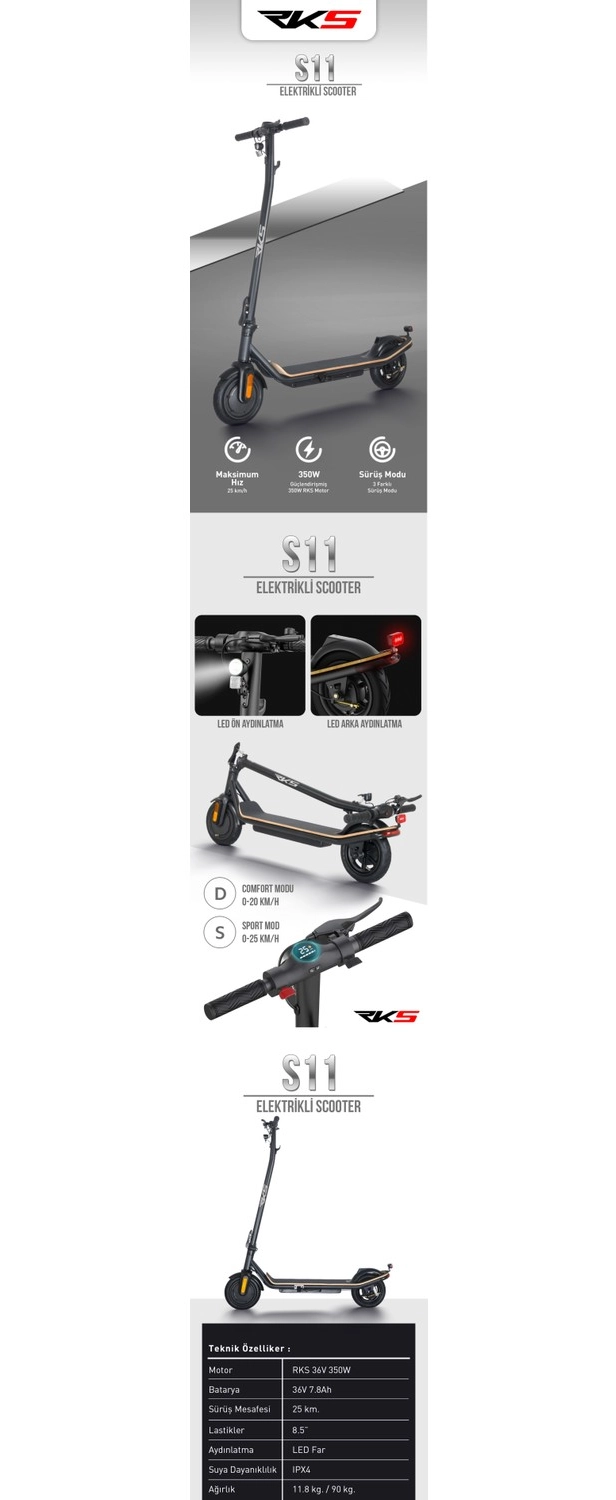 Rks S11 Elektrikli Scooter 350 W - Görsel 7