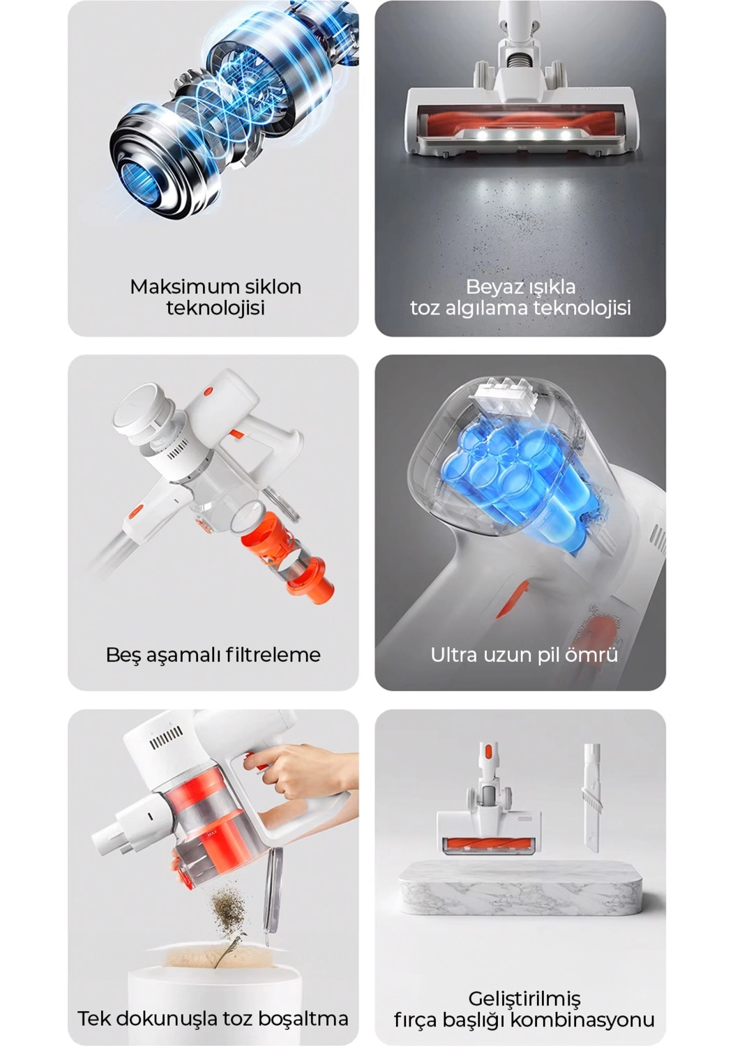 Robo Hıking Serisi Şarjlı Dikey Süpürge Beyaz - Görsel 2