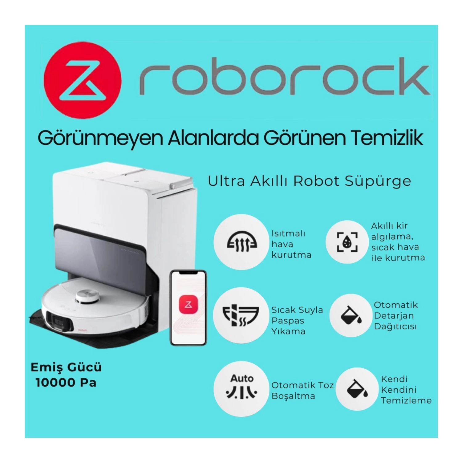 Roborock Lazer (Lıdar + Slam) Haritalandırma Teknolojisi Ultra Akıllı Robot Süpürge Beyaz ürün görseli