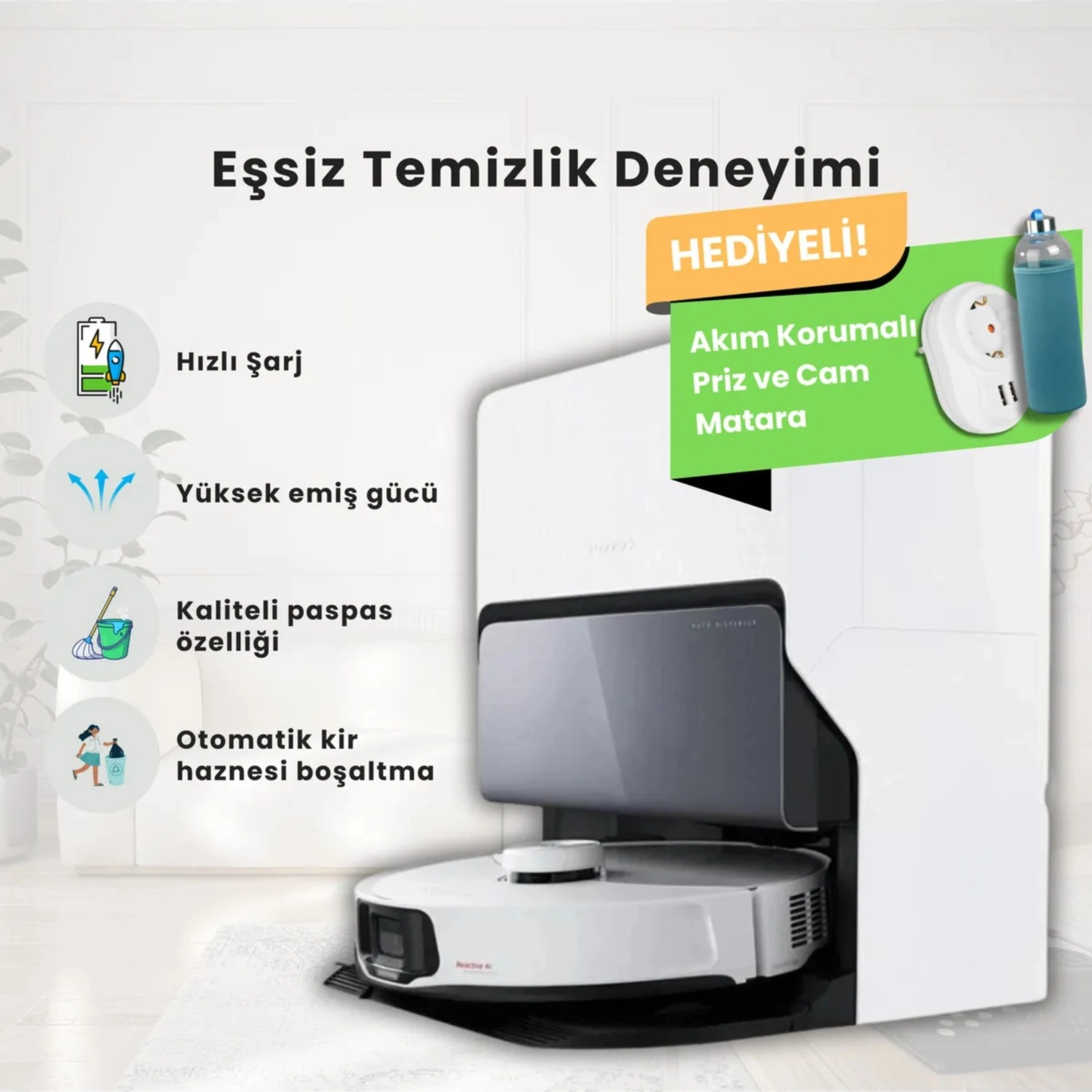 Roborock Ultra Premium Lüks Silme Fonksiyonlu Ve Kaldırılabilir Paspaslı Robot Süpürge, 10.000Pa ürün görseli