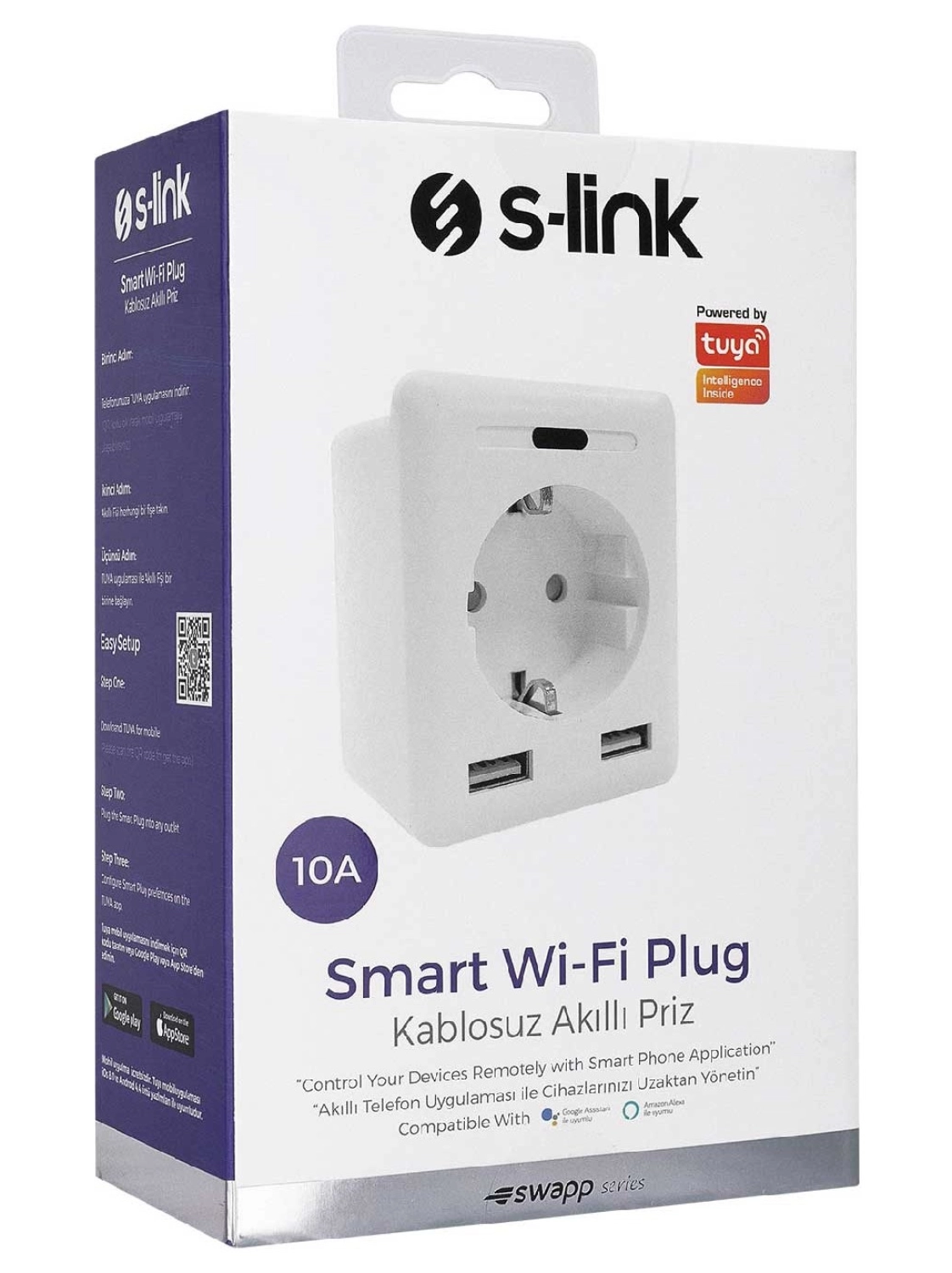 S-Link Swapp Sl-04 10A Akım Korumalı Akıllı Priz 2 Usb 2.4 Ghz Wifi Tuya Destekli - Görsel 3