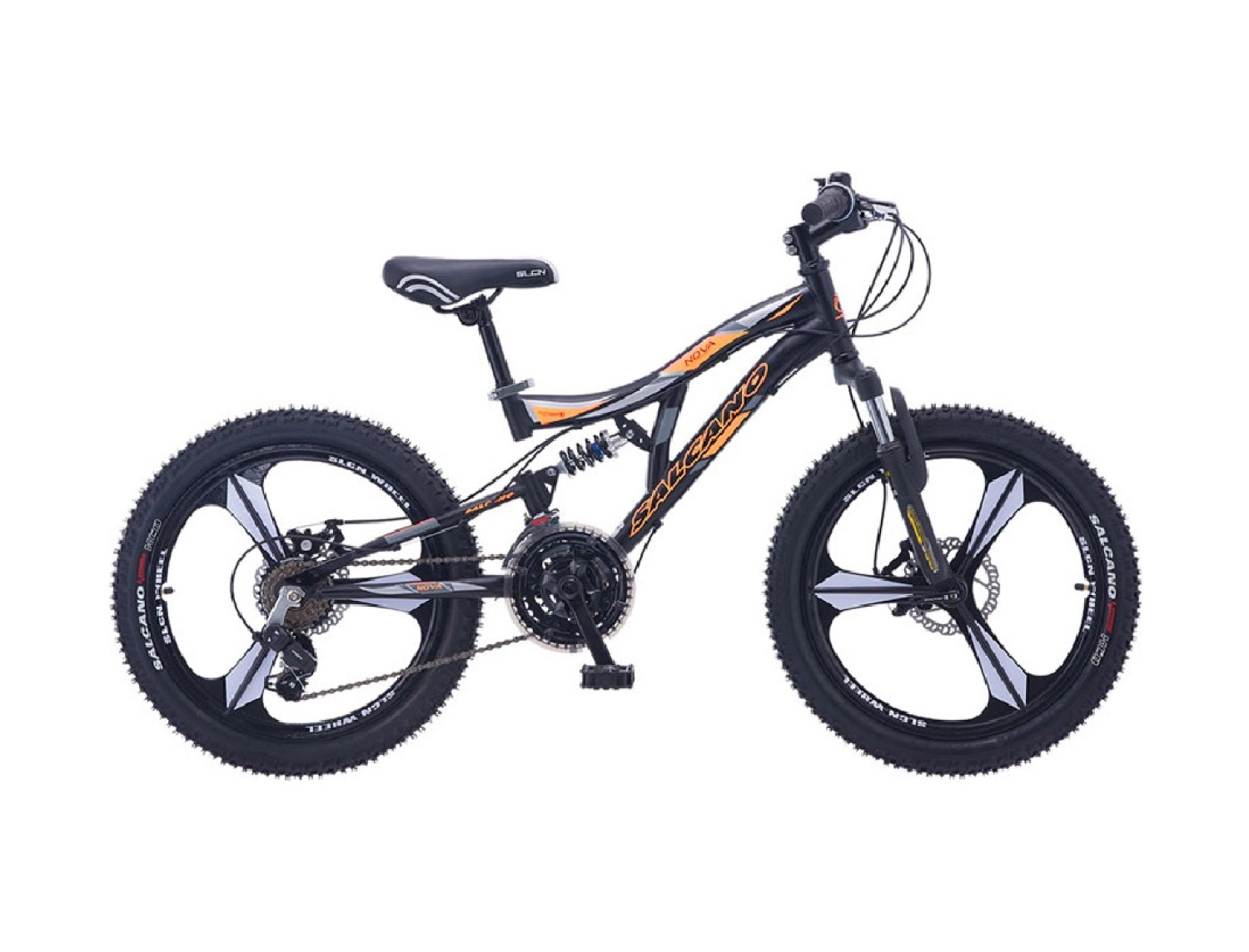 Salcano Nova 20 Monoblok Wheel Çift Amortisor Mat Siyah Turuncu ürün görseli