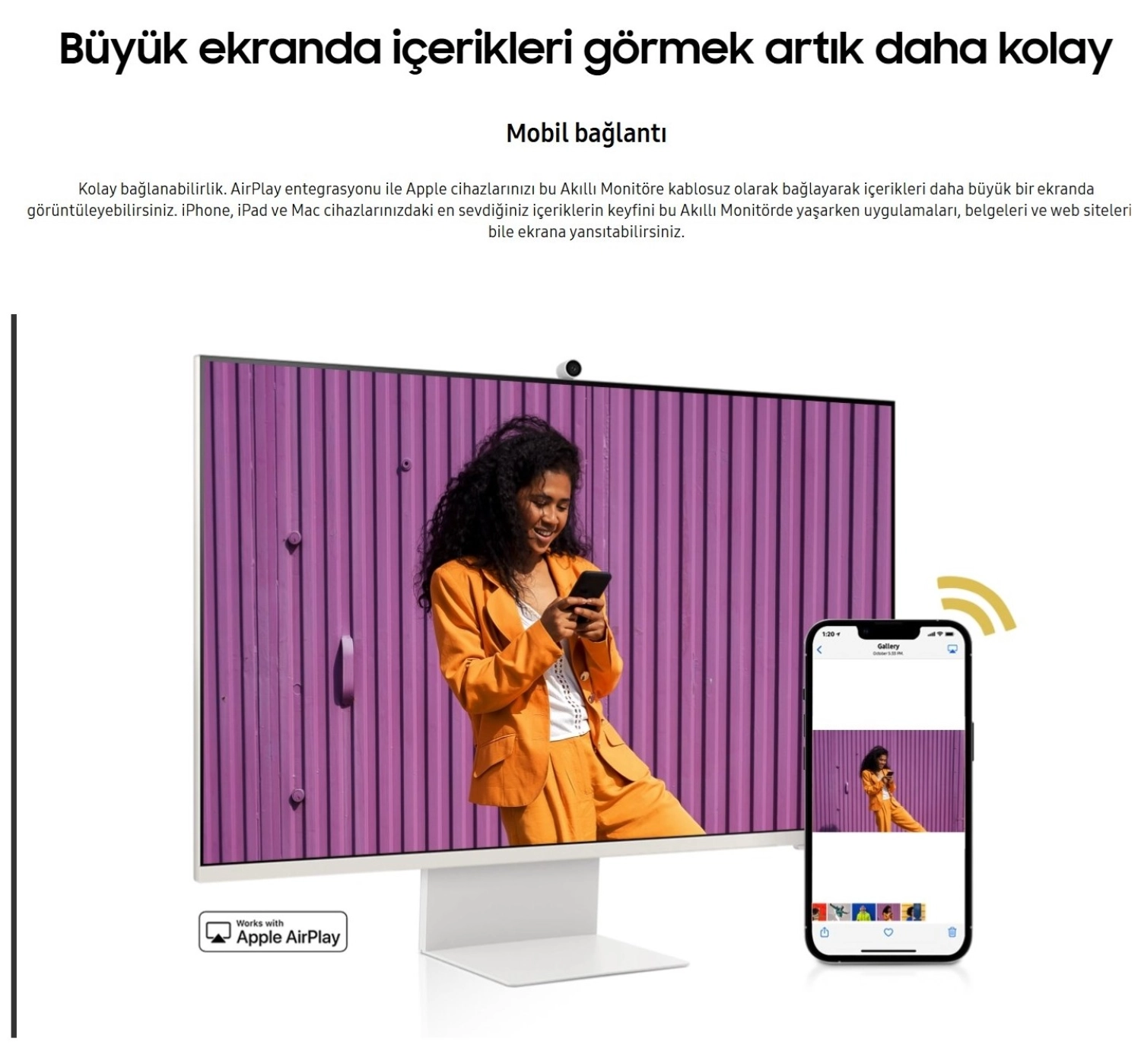 Samsung Akıllı-Smart Monitör Tv M8-32 Inç 4K 80 Ekran- Kamera , Silim Tasarım Type-C, Bluetooth Ve Wi-Fi Bağlantı Premium Monitör-Tv - Görsel 9