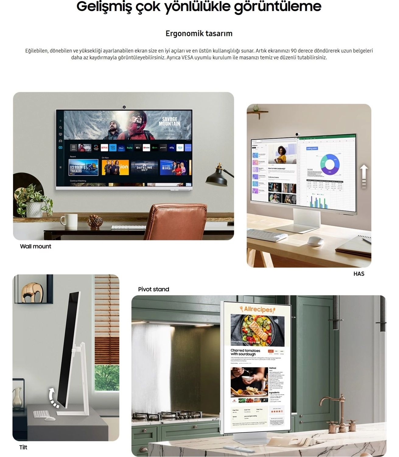 Samsung Akıllı-Smart Monitör Tv M8-32 Inç 4K 80 Ekran- Kamera , Silim Tasarım Type-C, Bluetooth Ve Wi-Fi Bağlantı Premium Monitör-Tv - Görsel 7