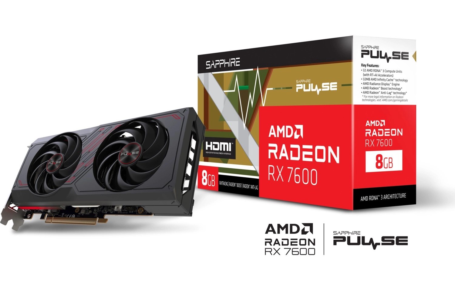 Sapphire Sapphıre Amd Radeon Rx 7600 Pulse 8Gb 128Bit 2755 Mhz Gddr6 Pci-Express 4.0 Ekran Kartı 11324-01-20G ürün görseli