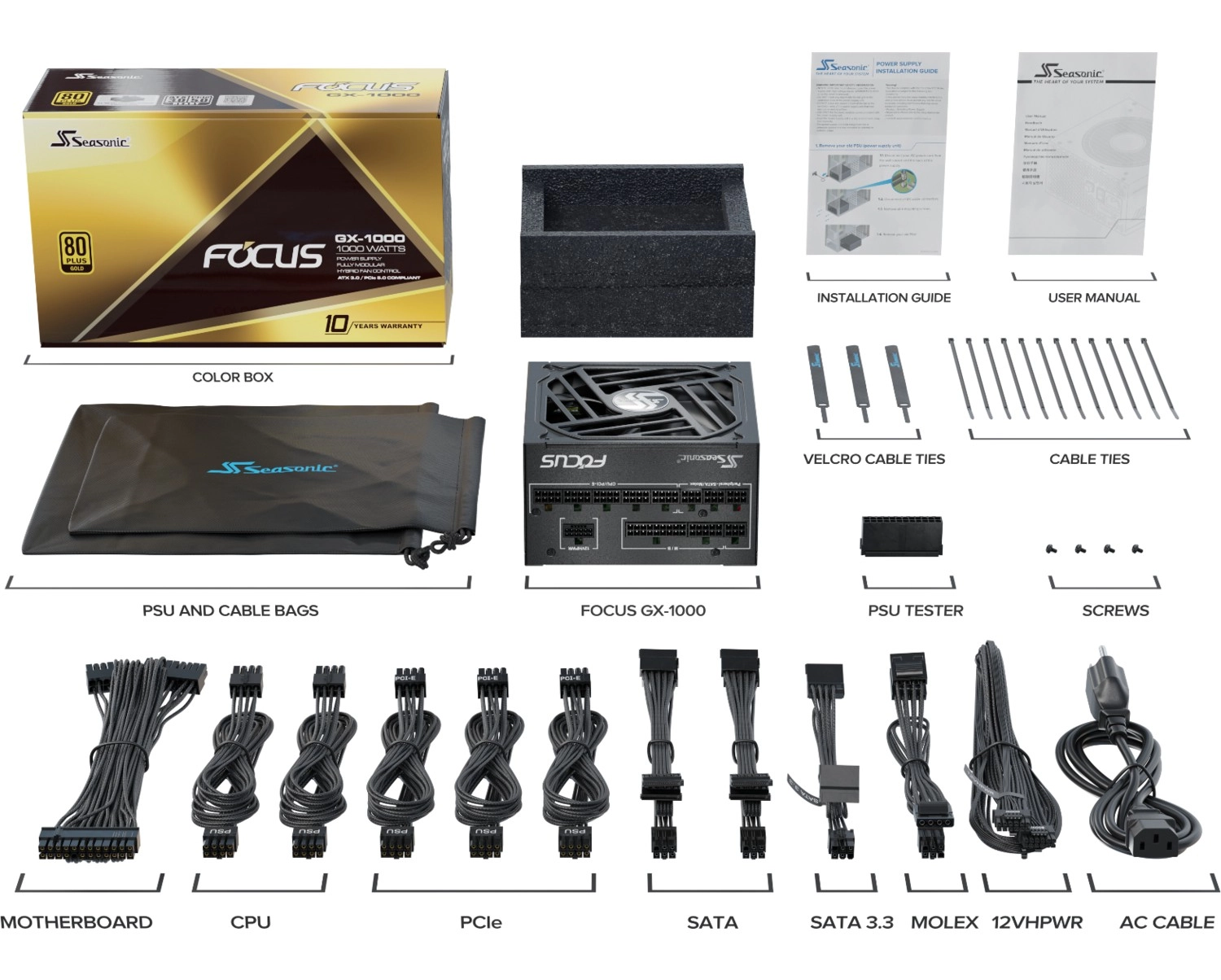 Seasonic Focus Gx-1000 Atx 3.0 1000W 80+ Gold Pcıe 5.0 12Vhpwr Tam Modüler Güç Kaynağı (Sea-Ssr-1000Fx3) - Görsel 3