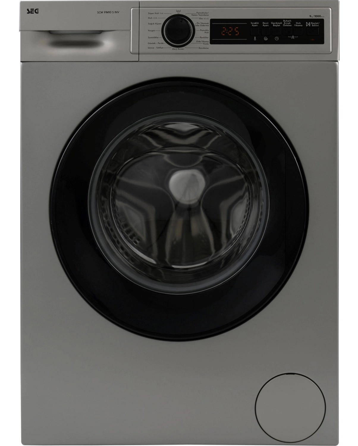 Seg Scm 91M10 S Inv 9 Kg 1000 Devir inverter Buharlı Yıkama Özellikli Gri Çamaşır Makinesi - Görsel 5