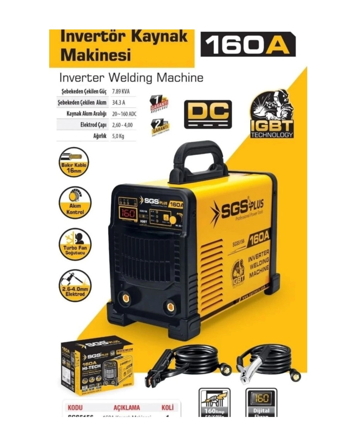 Sgs 5156 Profesyonel Invertör Kaynak Makinesi 160A - Görsel 2