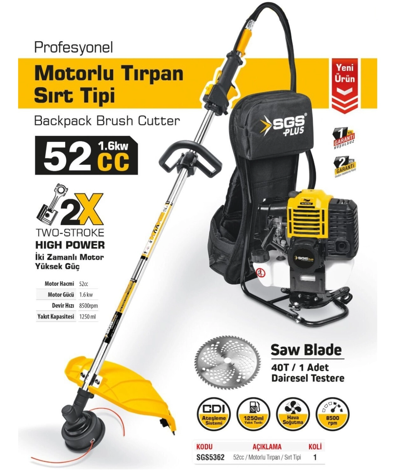 Sgs 5362 Profesyonel Benzinli Motorlu Sırt Tırpanı Makinesi 52 Cc - Görsel 2