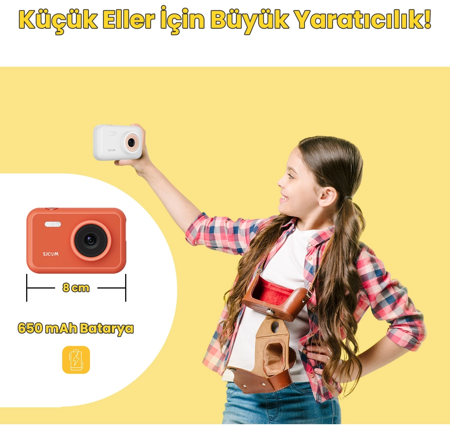 Sjcam Funcam Çocuk Kamerası Fullhd 1080P 12Mp 2.0” Ekran 650Mah Fotoğraf Makinesi Sarı - Görsel 4