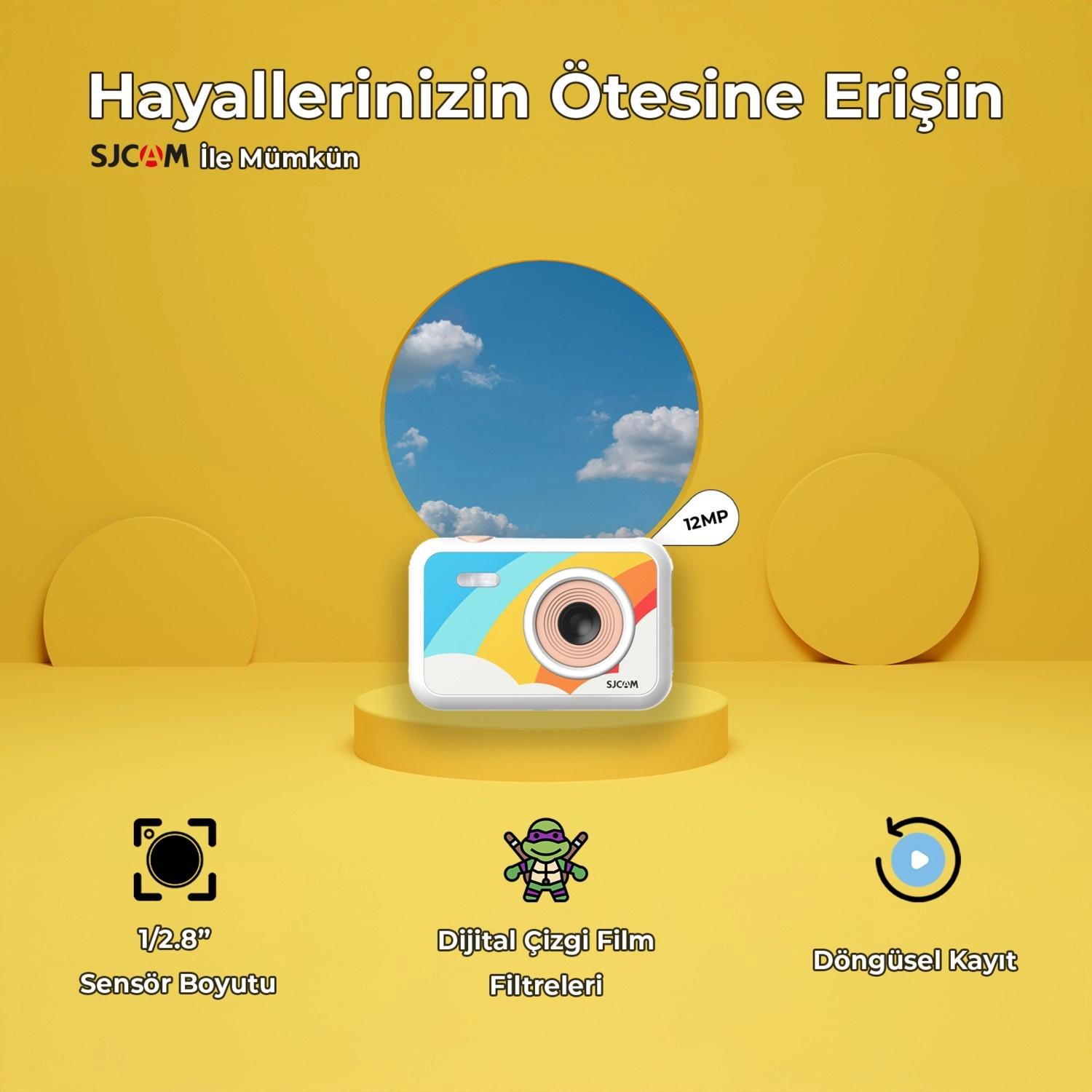 Sjcam Funcam Çocuk Kamerası Fullhd 1080P 12Mp 2.0” Ekran 650Mah Fotoğraf Makinesi Sarı - Görsel 6