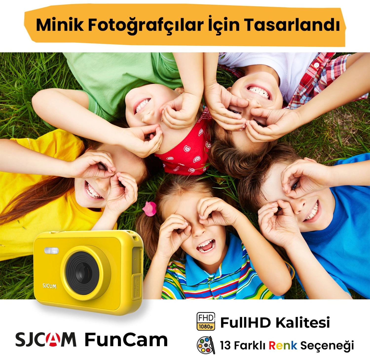 Sjcam Funcam Çocuk Kamerası Fullhd 1080P 12Mp 2.0” Ekran 650Mah Fotoğraf Makinesi Sarı - Görsel 2