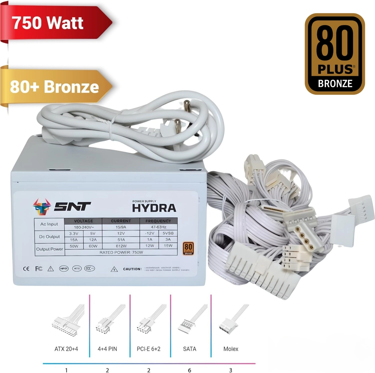 Snt Energy Snt Hydra-W 750W 80+ Bronze Beyaz Kasa Power Supply ürün görseli