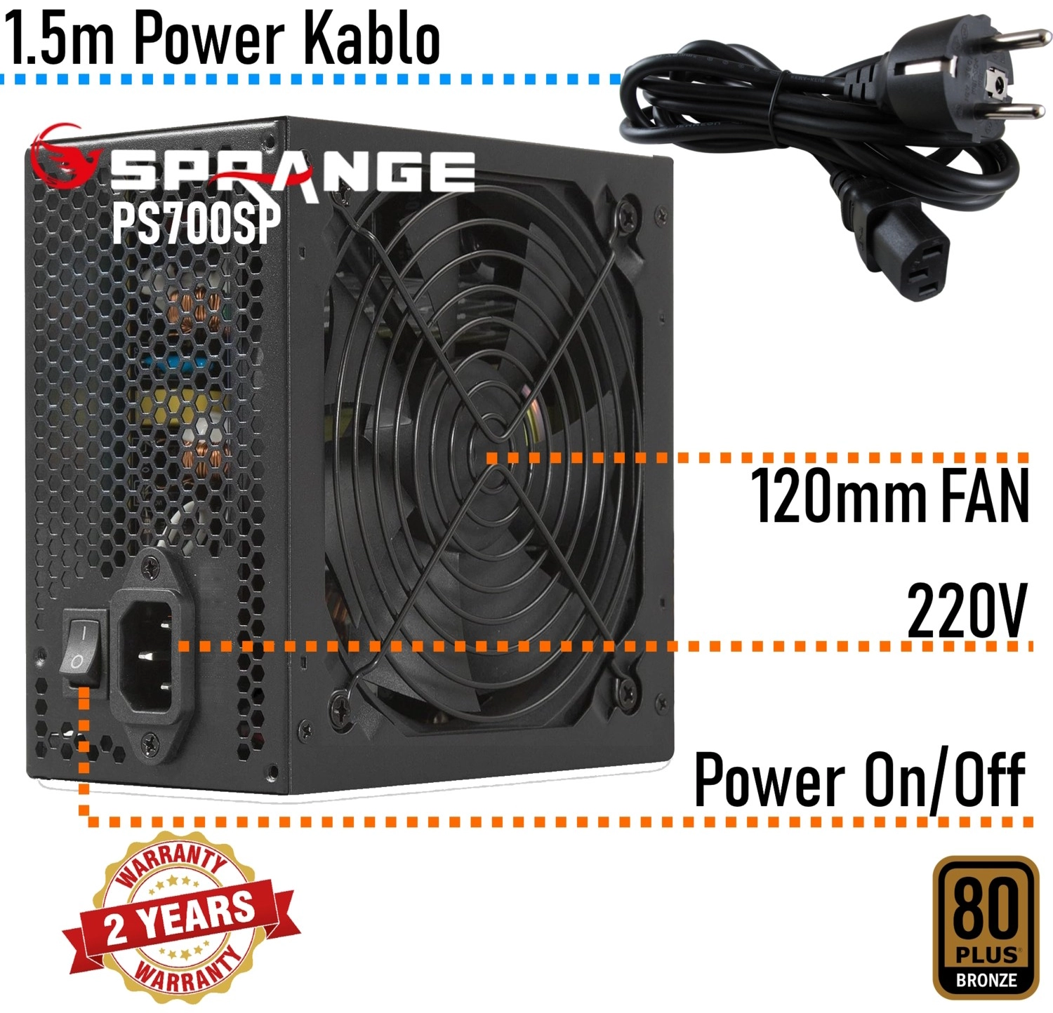 Sprange Ps700-80P 700 Watt 80 Plus Bronze Power Supply - Görsel 3