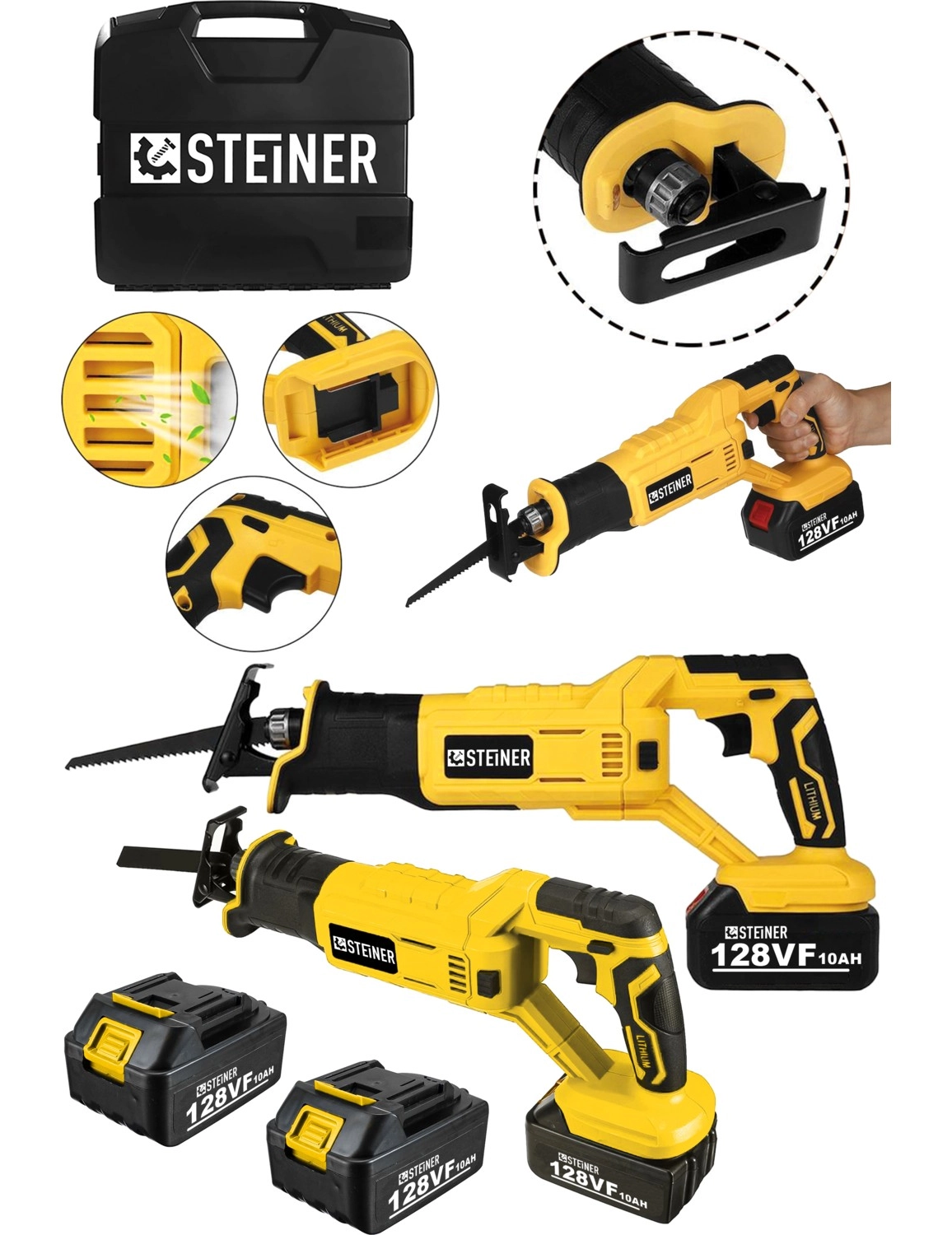 Steiner Alman 128 Vf 10 Ah Kömürsüz Motor Kemik Ahşap Demir Kesmetilki Kuyruğu Akülü Testere Makinesi Sarı - Görsel 2