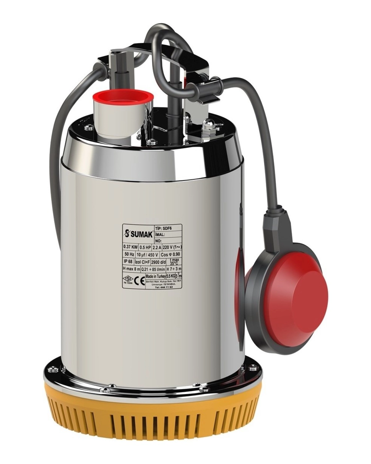 Sumak Sdf6 0.5 Hp 220V Paslanmaz Gövdeli Drenaj Dalgıç Pompa ürün görseli
