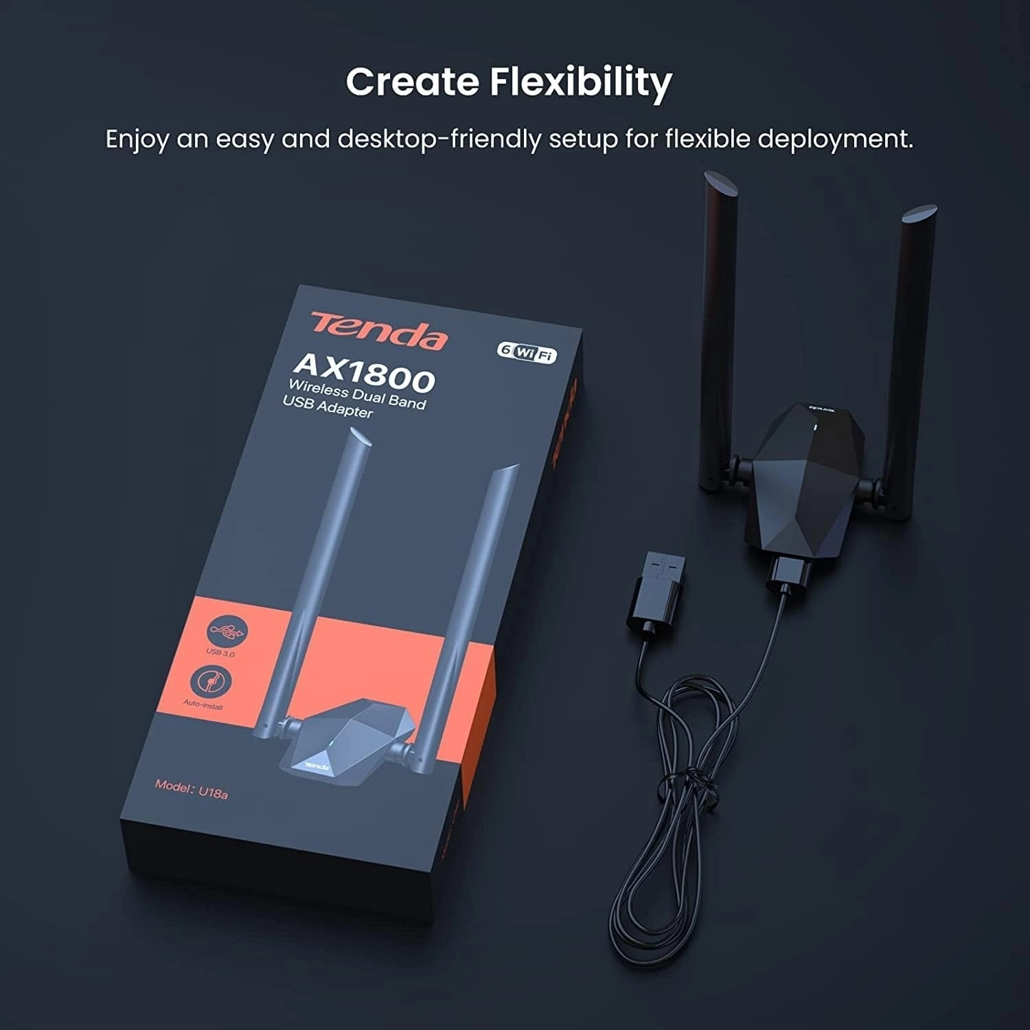 Tenda U18A Wifi 6 1201 Mbps 2-5Dbi Antenli Usb Adaptör - Görsel 2