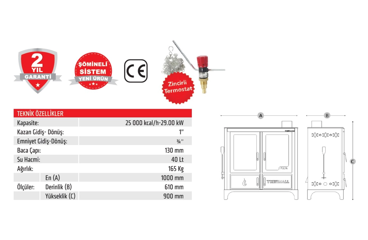 Thermall T-25 Yşk Yatay Şömine Fırınlı Kalorifer Kazanı 25.000 Kcal/H - 29,0 Kw - Görsel 5