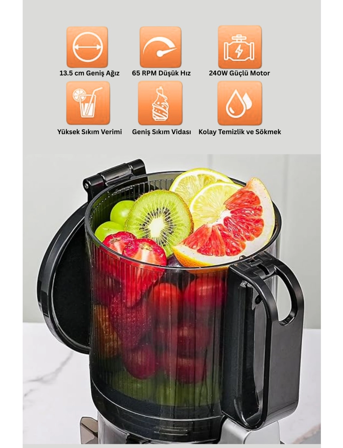 Tigrecook Slow Juicer Yavaş Sıkım Katı Meyve Sıkacağı Sorbe Ve Dondurma - Görsel 4