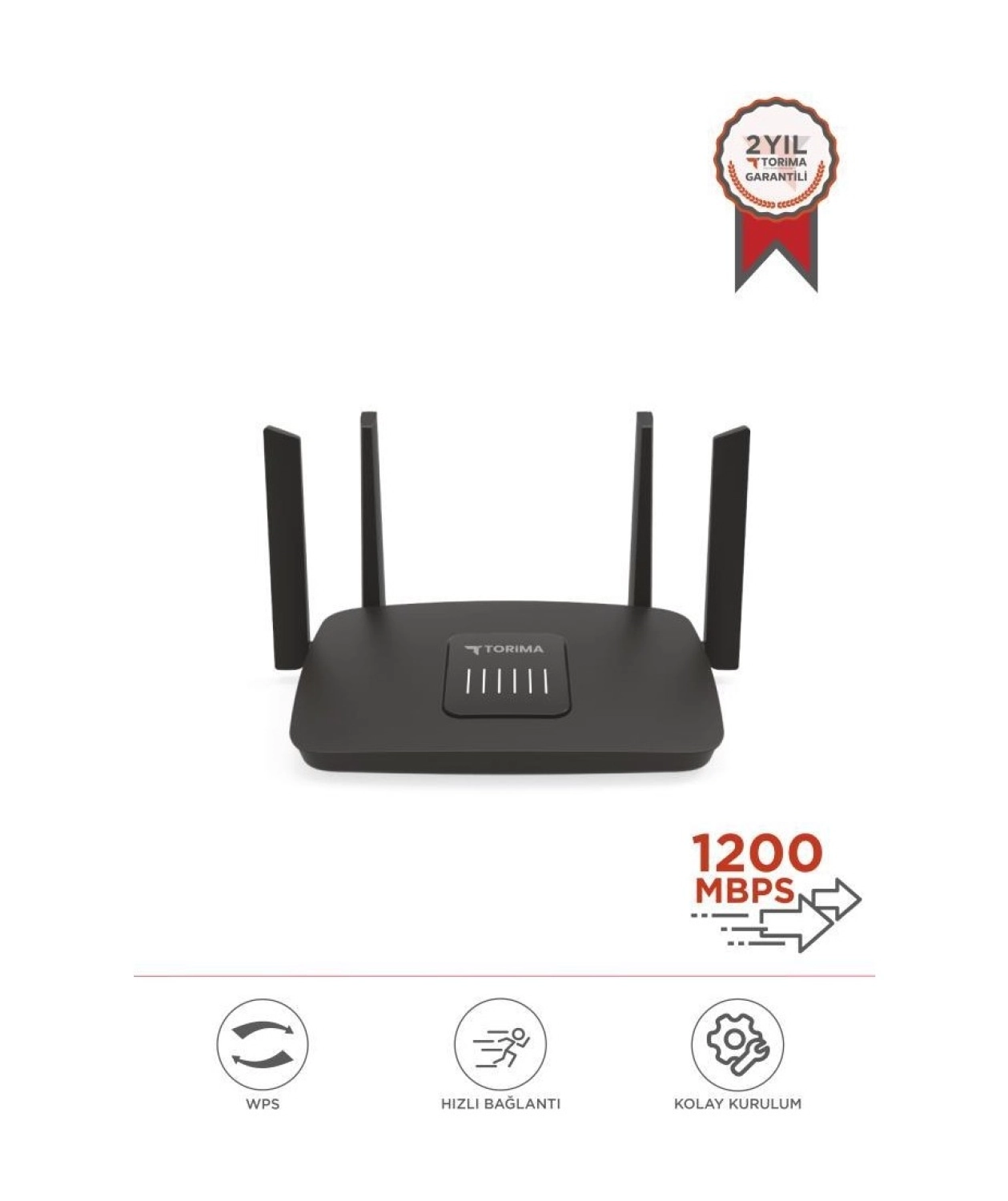 Torima Ac06 Siyah Çift Bant Kablosuz Wifi Router 1200Mbps – 2.4Ghz & 5Ghz 4 Antenli ürün görseli