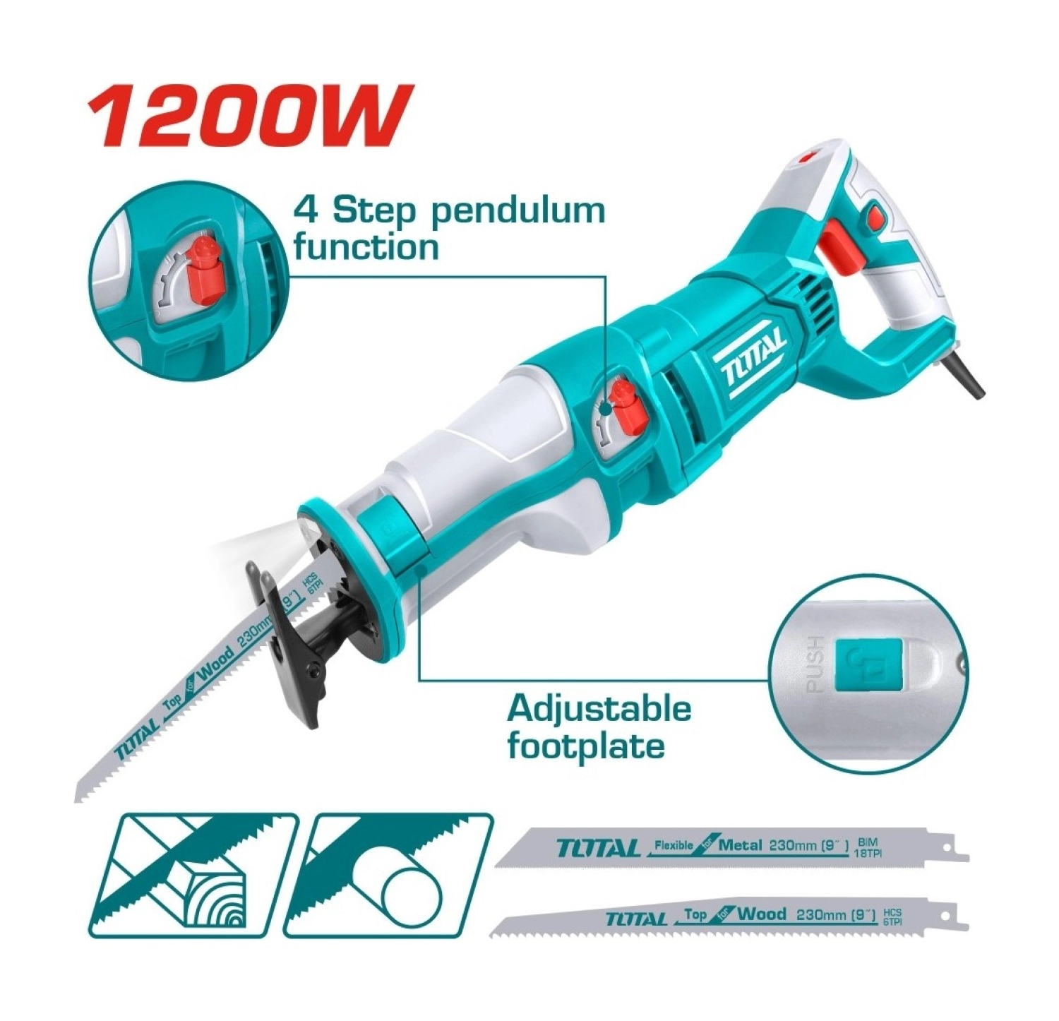 Total Tilki Kuyruğu Testere 220 - 240V~50/60 Hz Güç 1200 W Karton Kutulu - Görsel 2