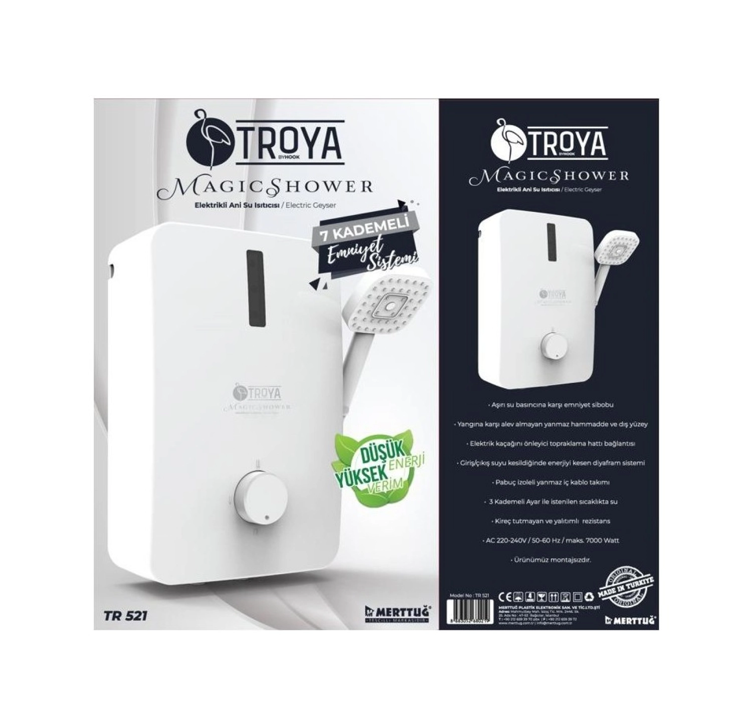 Troya Elektirikli Şofben Ani Su Isıtıcı 7 Kademeli Emmiyet Sistemi-T521 - Görsel 4