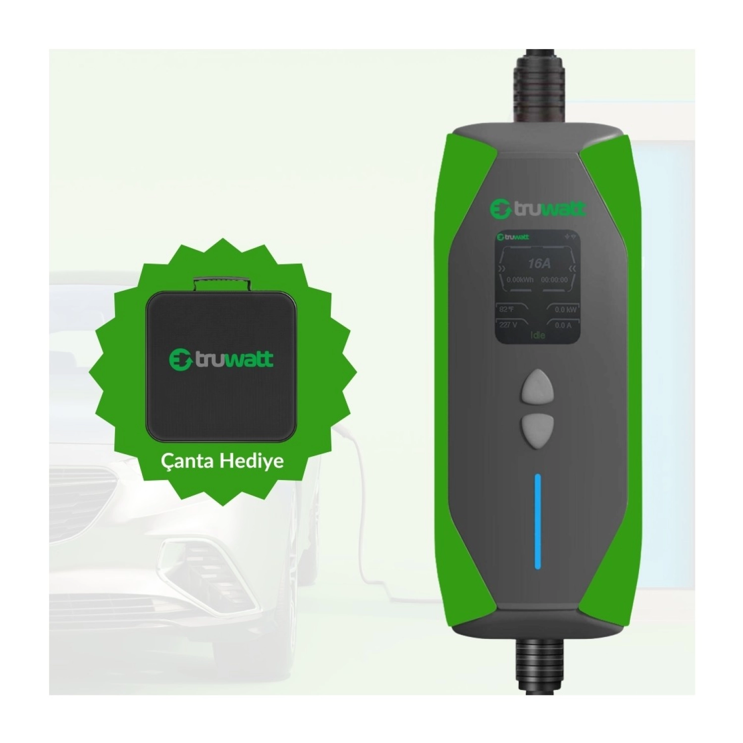 Truwatt Zt215 Taşınabilir Elektrikli Araç Şarj Cihazı 16A/3.5Kw/220V (15 Metre) - Görsel 2