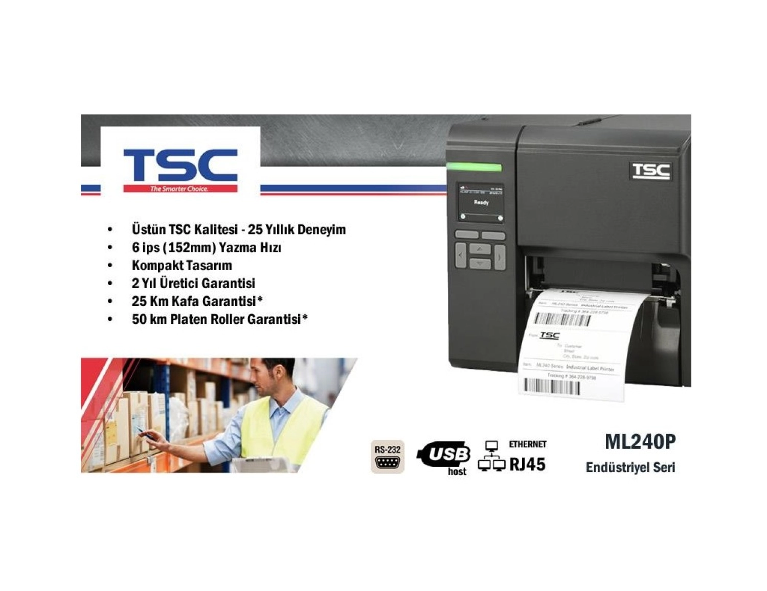 Tsc Ml240P Endüstriyel Barkod Etiket Yazıcı - Görsel 3