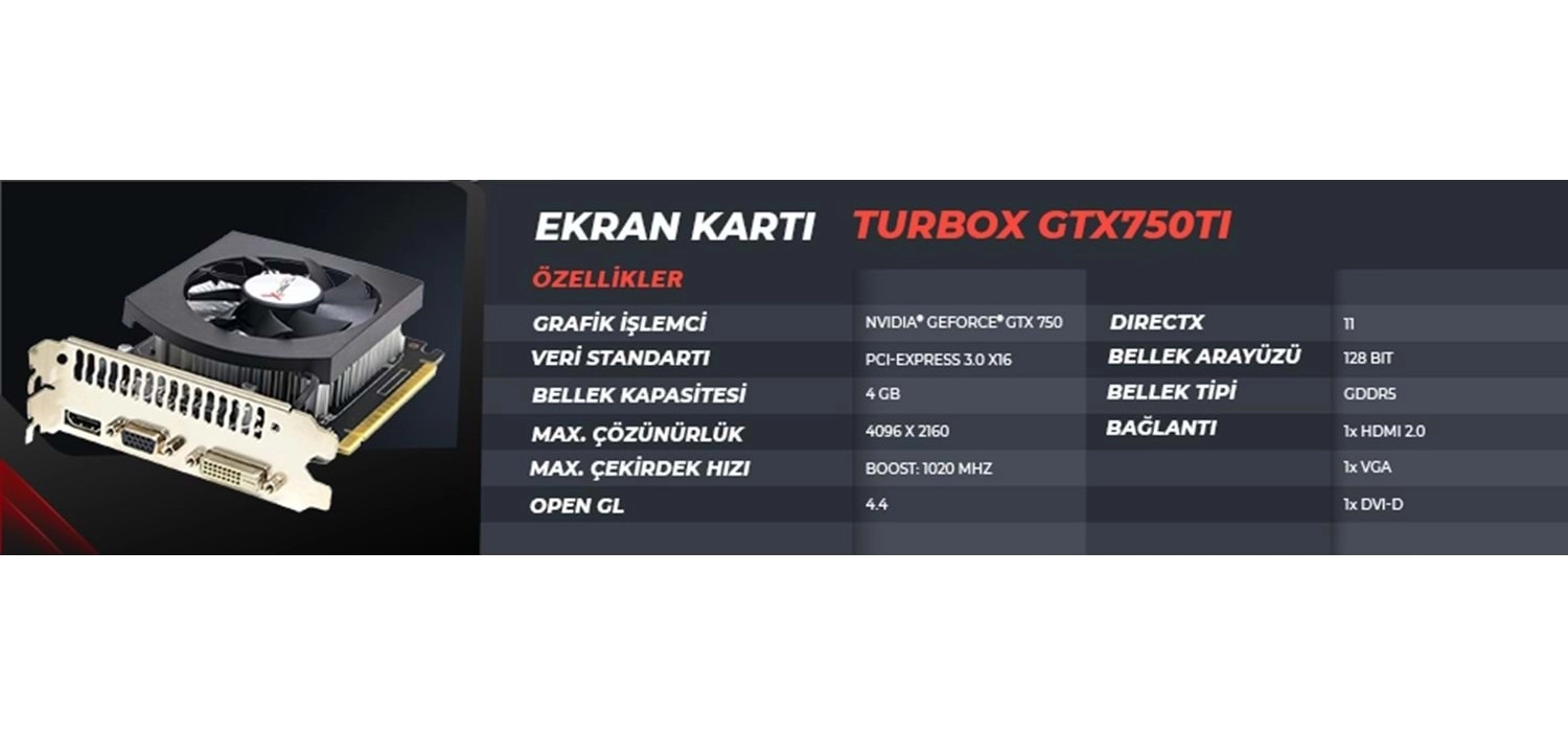 Turbox Venom Titan M Gtx750Ti Nvidia Gddr5 128Bit Tek Fan 4Gb Ekran Kartı (Box) - Görsel 2