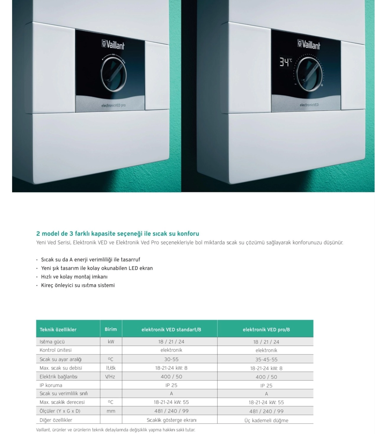 Vaillant Ved Pro 18/8 Elektrikli Ani Su Isıtıcısı - Şofben - Görsel 4