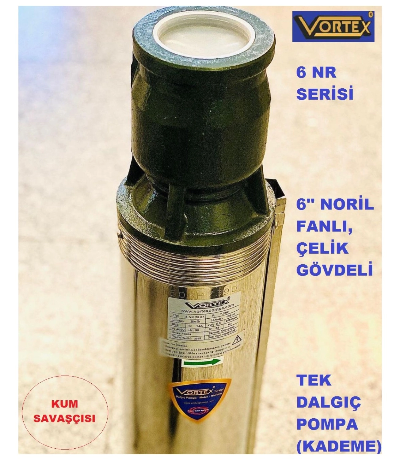 Vortex 6 Nr 35-06 10 Hp Motora Paslanmaz Çelik Gövdeli Norly Fanlı Kum Savaşcısı 6" Dalgıç Pompa Kademesi - Görsel 2
