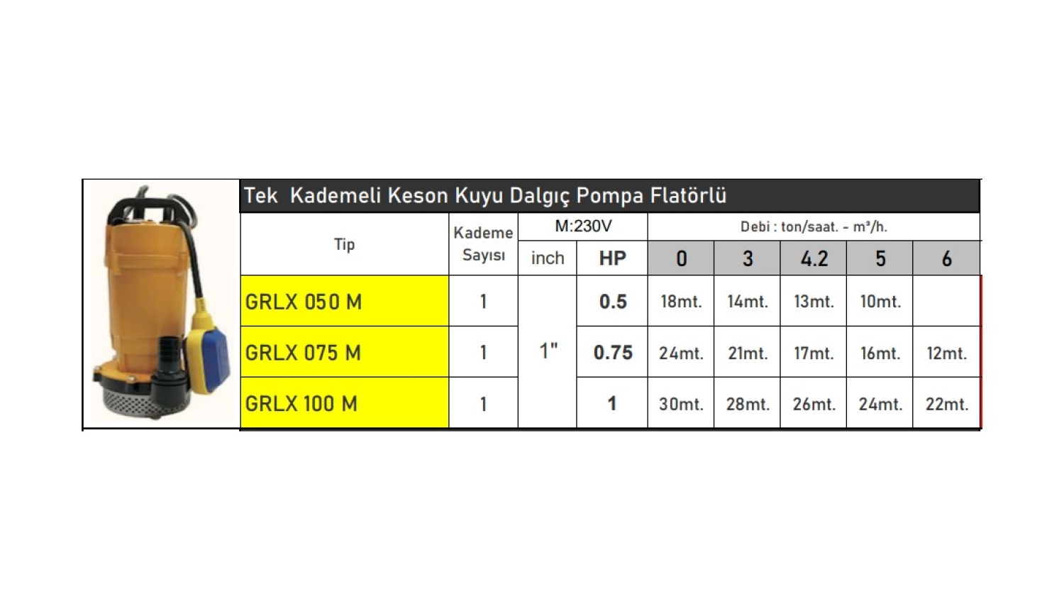 Vortex Grlx100M 1 Hp Flatörlü Tek Kademeli Keson Kuyu Dalgıç Pompa - Görsel 2