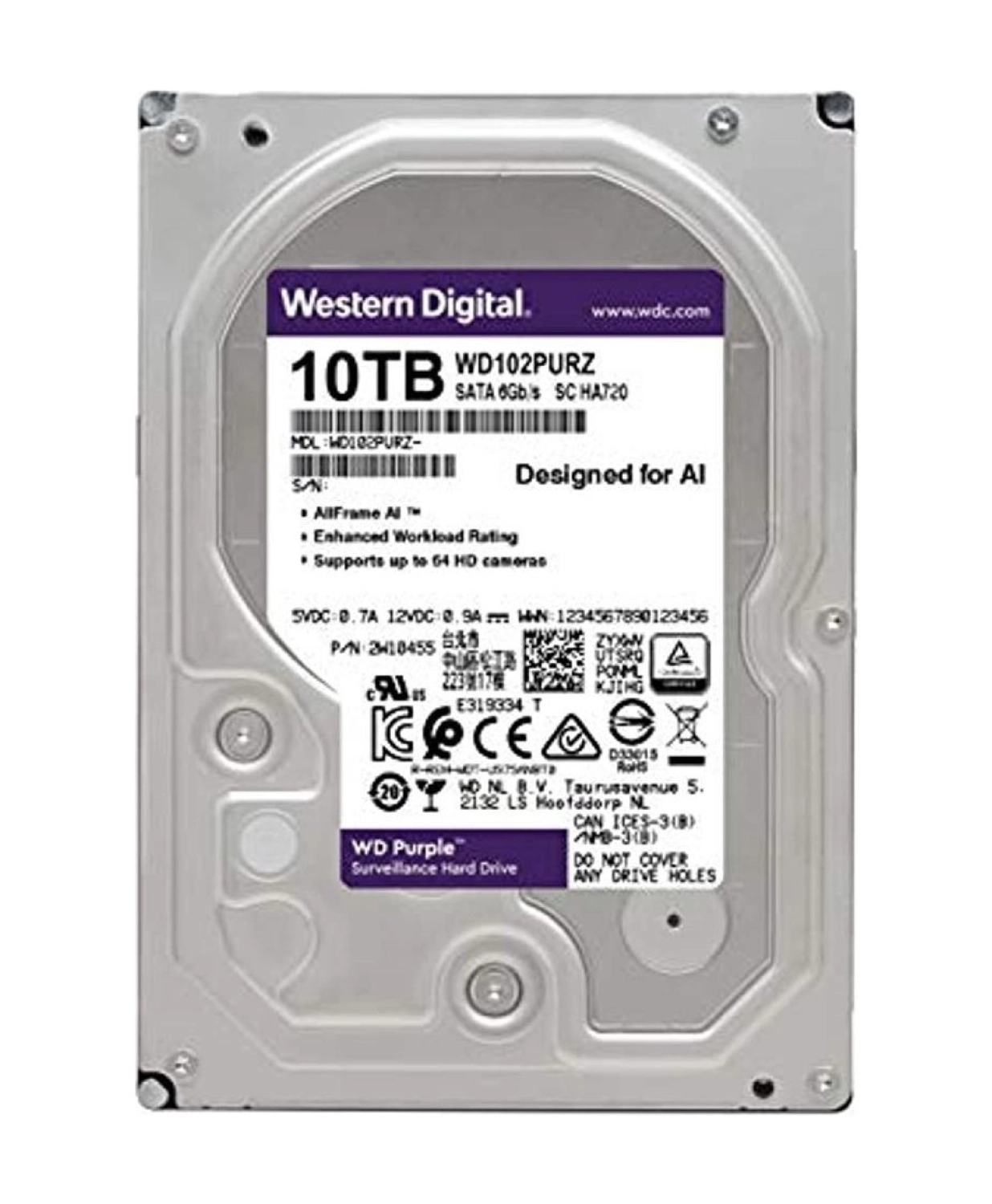 Wd 10Tb Purple Wd102Purz 7200 Rpm 256Mb Cache Sata 6.0Gb-S 3.5" Harddisk ürün görseli