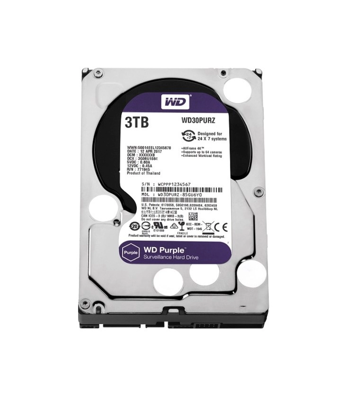 Wd 3Tb Purple 3.5 64Mb Sata 6Gb/S 7/24 Wd30Purz ürün görseli