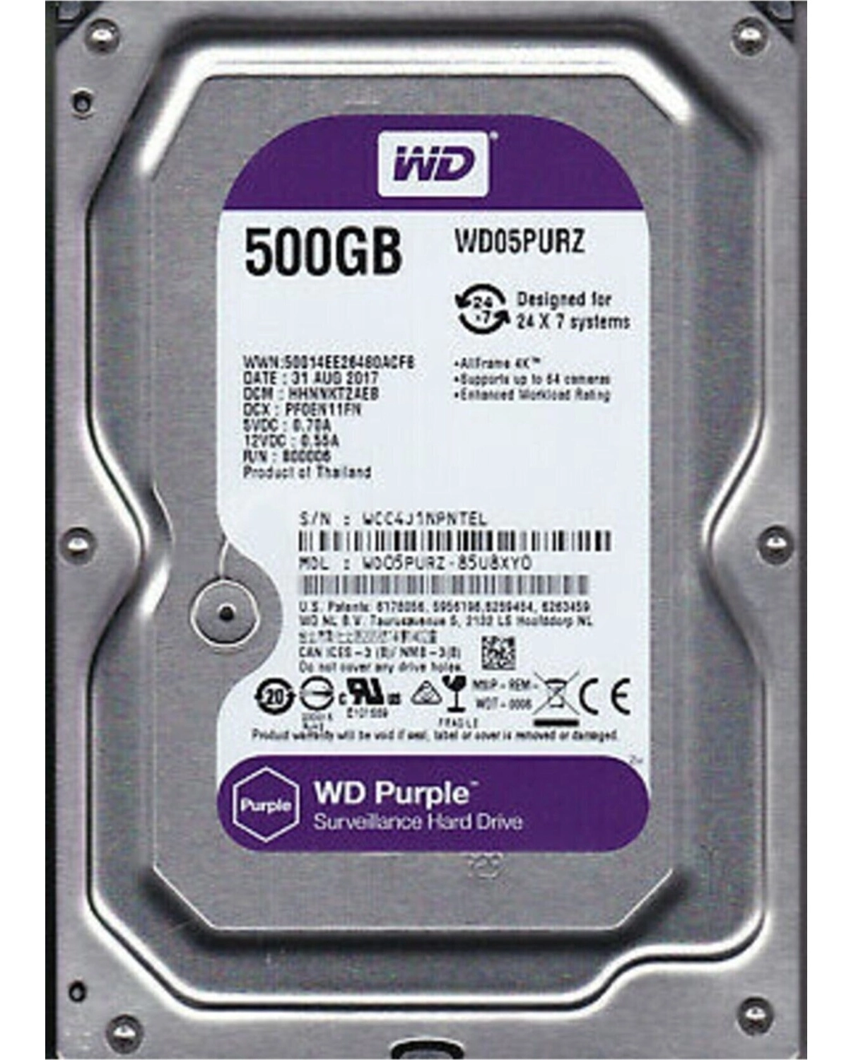 Wd Purple 05Purz 500 Gb 3.5" 5400 Rpm Hdd Güvenlik Diski Western Digital 500Gb Wd05Purz ürün görseli