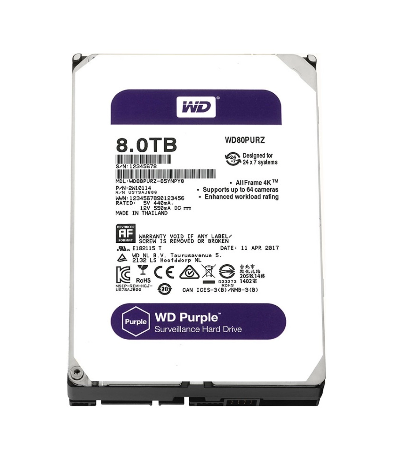Wd Purple 8Tb 3,5" Sata Iii 6Gbit/S 128Mb 7/24 Güvenlik Kamerası Diski Wd80Purz ürün görseli