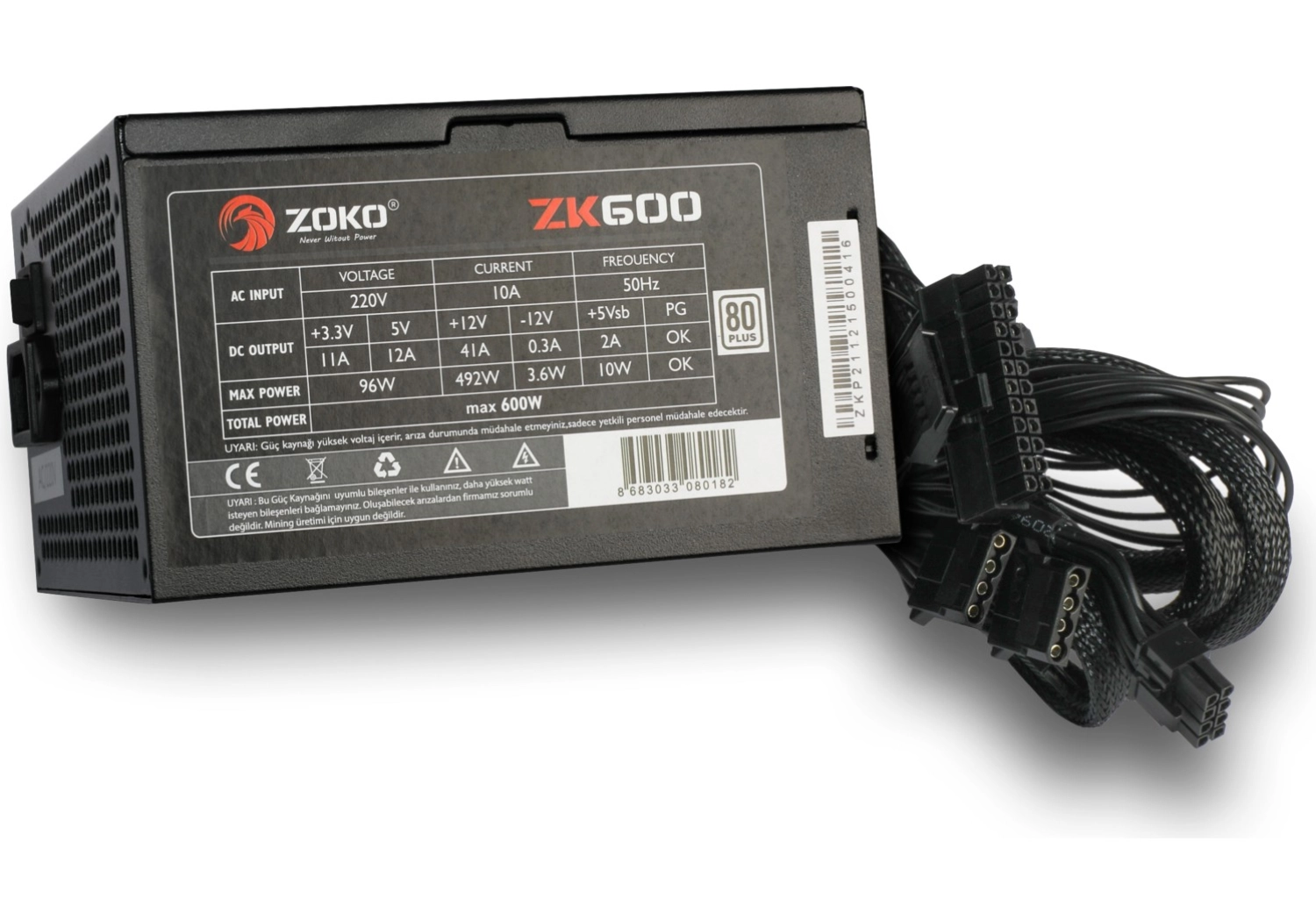 Zoko Zk600 600W 80+ 12 Cm Fanlı Güç Kaynağı - Görsel 3